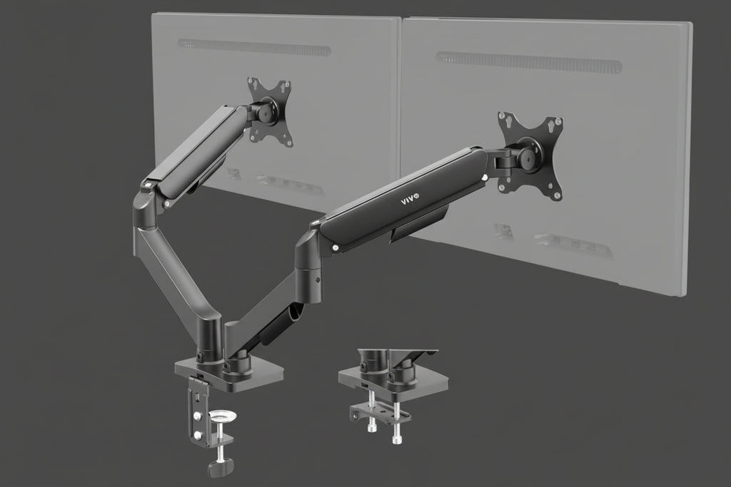 VIVO Dual Arm Monitor Desk Mount Height Adjustable, Tilt, Swivel, Counterbalance Pneumatic Stand, VESA Bracket Arm Fits Most Screens up to 32 inches, Classic, STAND-V002O