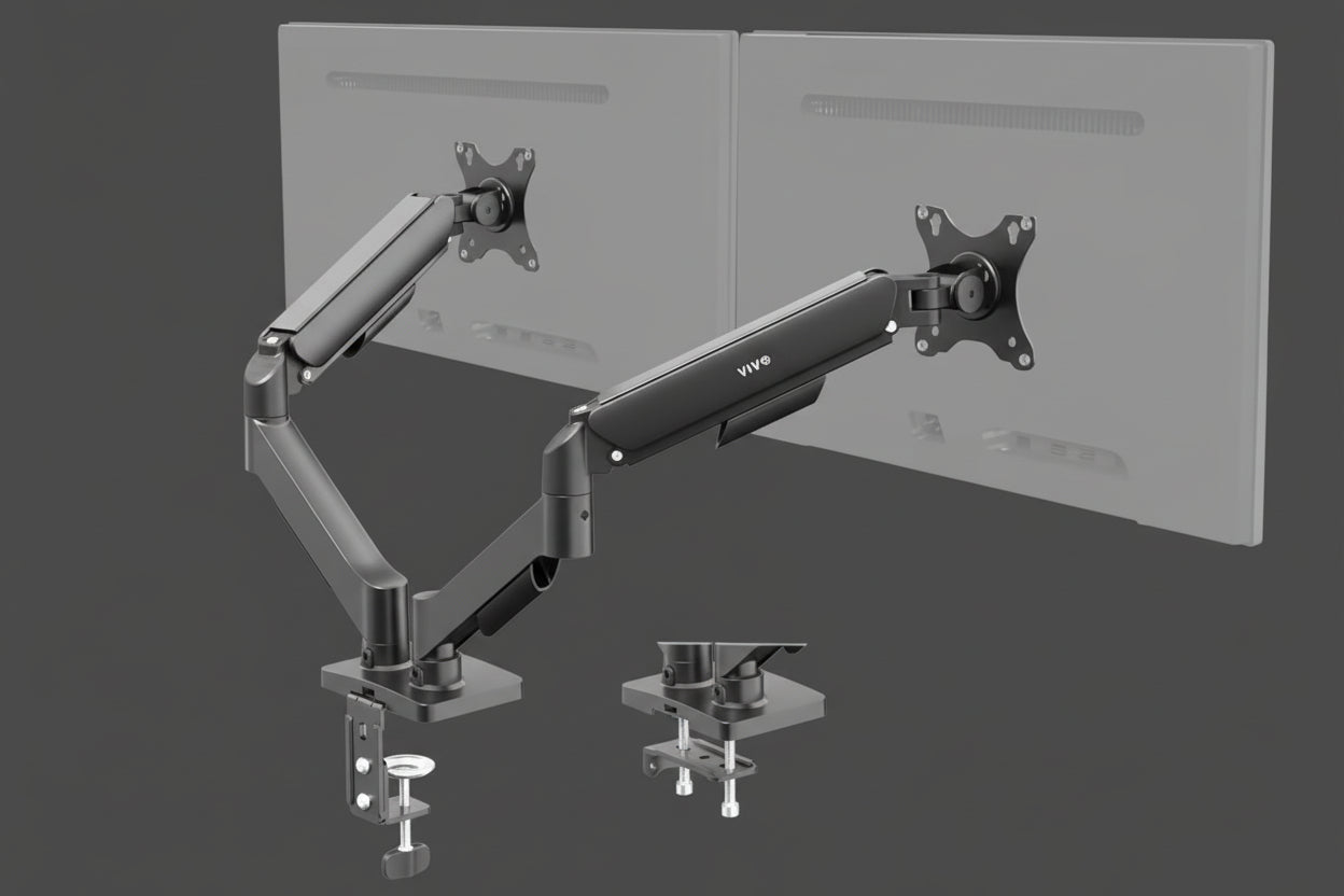 VIVO Dual Arm Monitor Desk Mount Height Adjustable, Tilt, Swivel, Counterbalance Pneumatic Stand, VESA Bracket Arm Fits Most Screens up to 32 inches, Classic, STAND-V002O