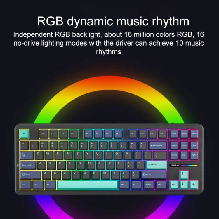 AULA F87 87 Keys Wired/2.4G/Bluetooth Three Model Customized RGB Mechanical Keyboard (White Black Green)