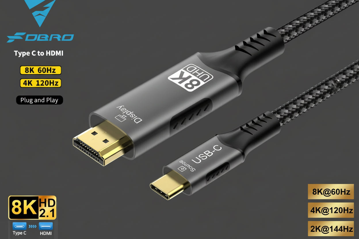 USB C to HDMI Cable 8K@60Hz 4K@120Hz Type C to HDMI-Compatible HDTV Cable for TV Converter MacBook Air iPad USB-C HDMI Adapter