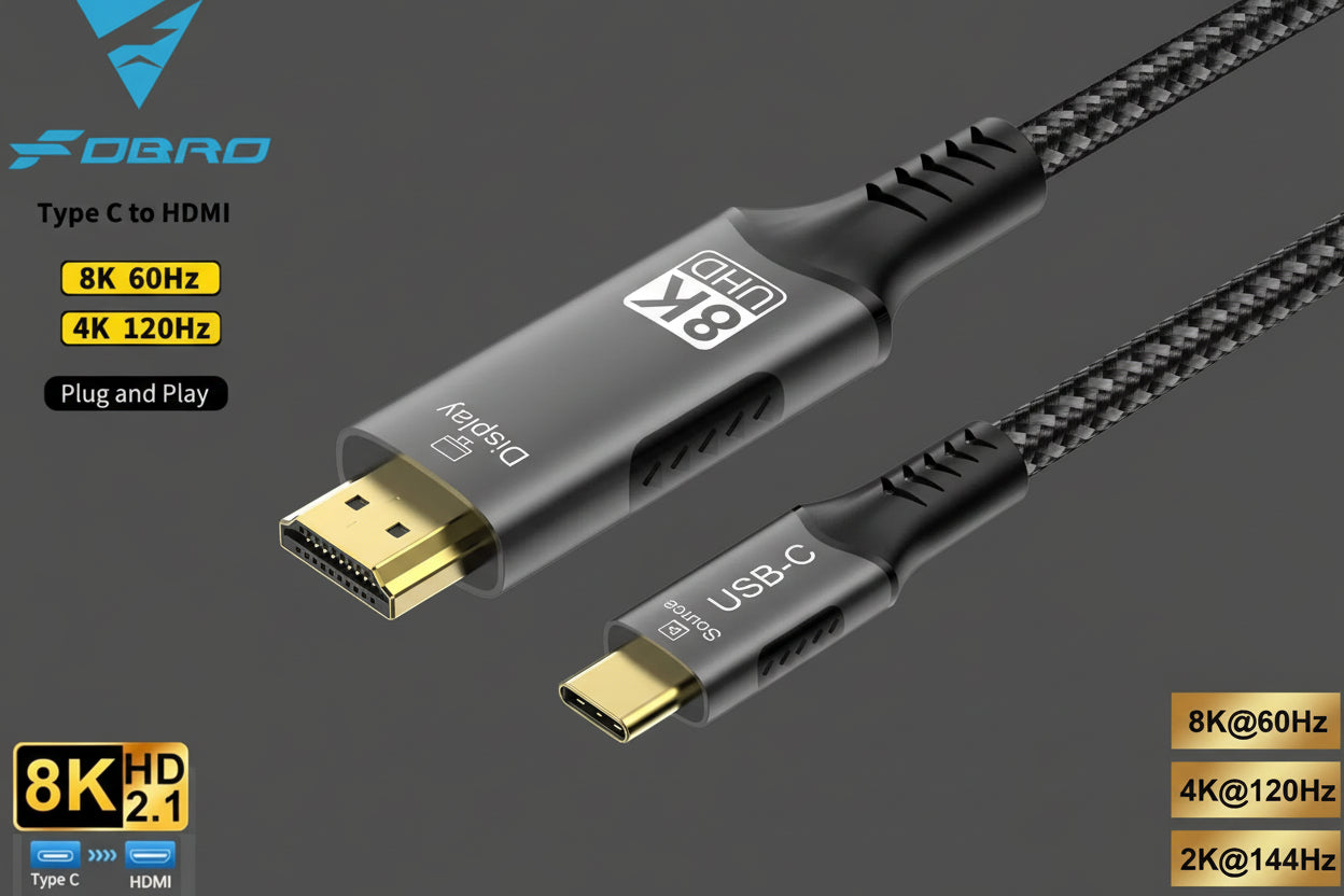 USB C to HDMI Cable 8K@60Hz 4K@120Hz Type C to HDMI-Compatible HDTV Cable for TV Converter MacBook Air iPad USB-C HDMI Adapter