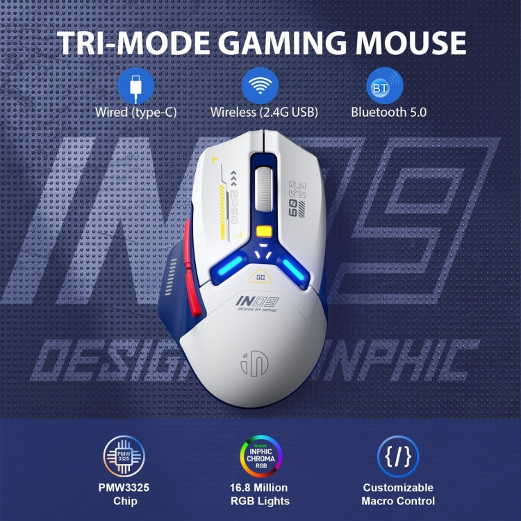 Inphic IN9 Tri-mode Wireless Bluetooth Gaming Office Computer Mouse (White)