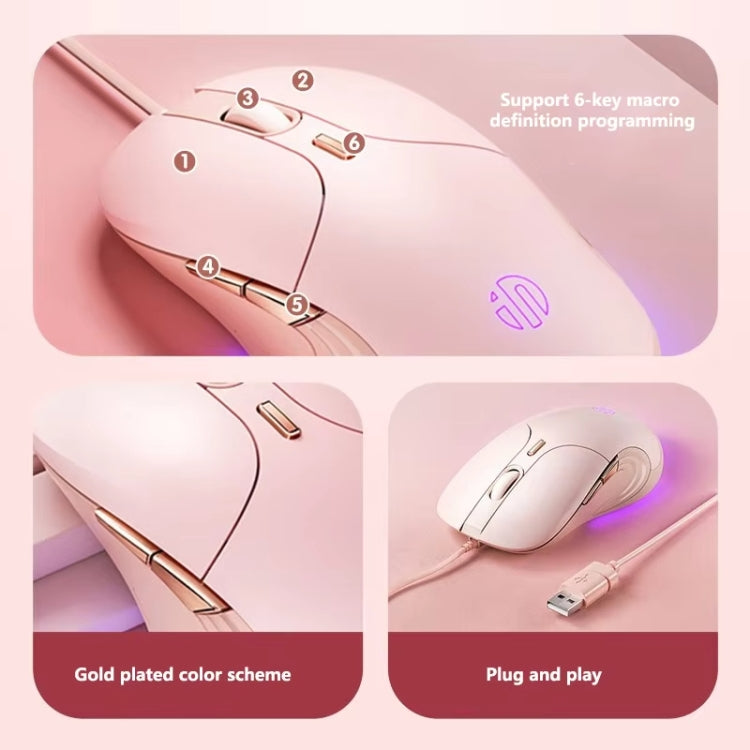 Inphic B8 Mute Light Emitting Wired Mice Home Office Gaming Computer Mouse (Milk Tea Color)